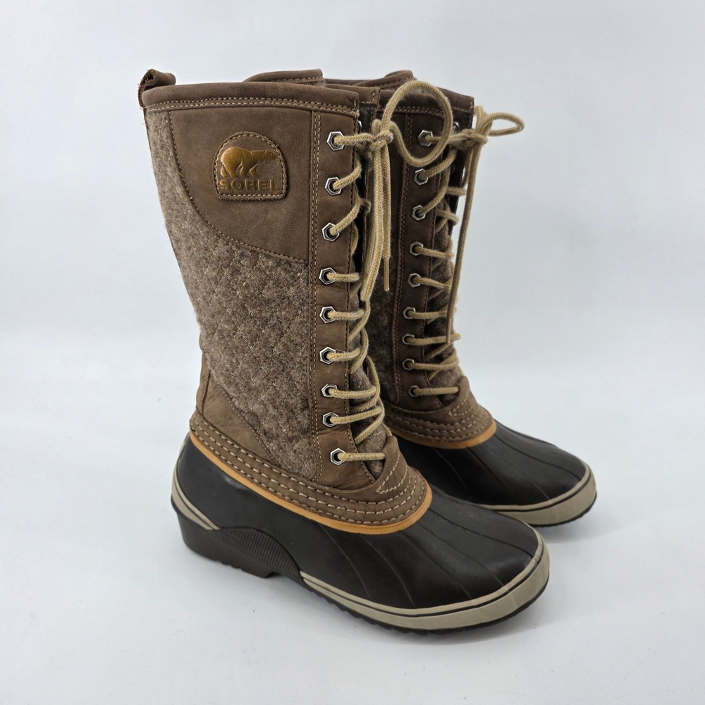 Sorel Sorelli Tall Lace Waterproof Duck Boot Tan Quilted Womens 8 Outdoor Warm